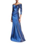 Off-the-shoulder 3/4-sleeve Metallic