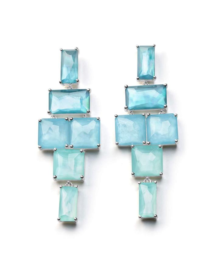 Stacked Linear Post Drop Earrings In Blue