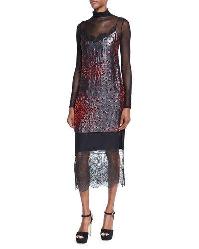 Maia Metallic Lace-combo Camisole Dress, Rust