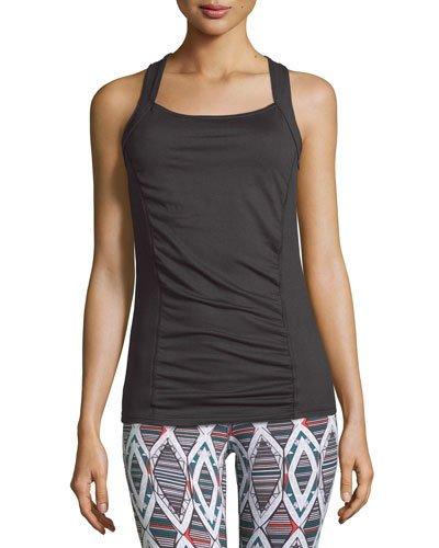 Alecia Ruched Crisscross Tank, Black