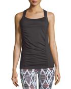Alecia Ruched Crisscross Tank, Black