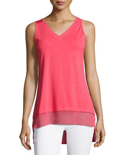 Chiffon-trim V-neck Tank