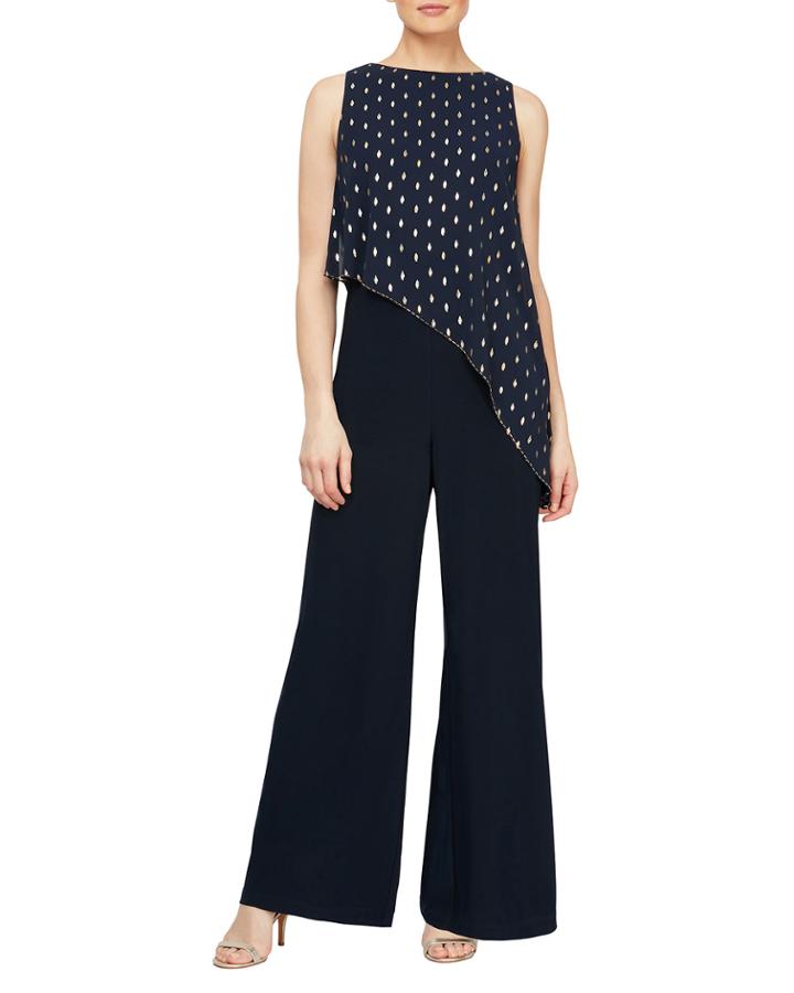Metallic Printed Sleeveless Popover Jumpsuit