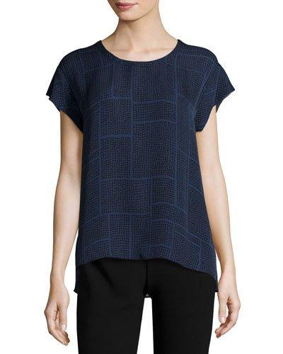 Relaxed Dotted Silk Top, Blue