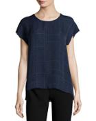 Relaxed Dotted Silk Top, Blue