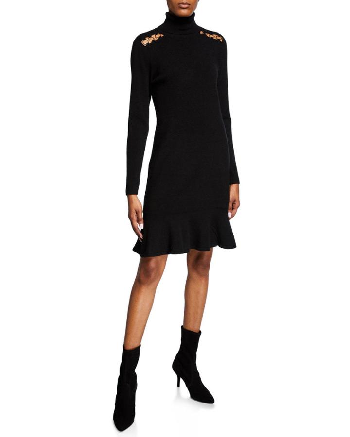 Turtleneck Flounce Long-sleeve Dress