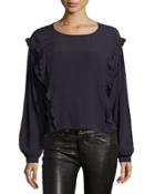 Doll Ruffle-trim Blouse, Navy
