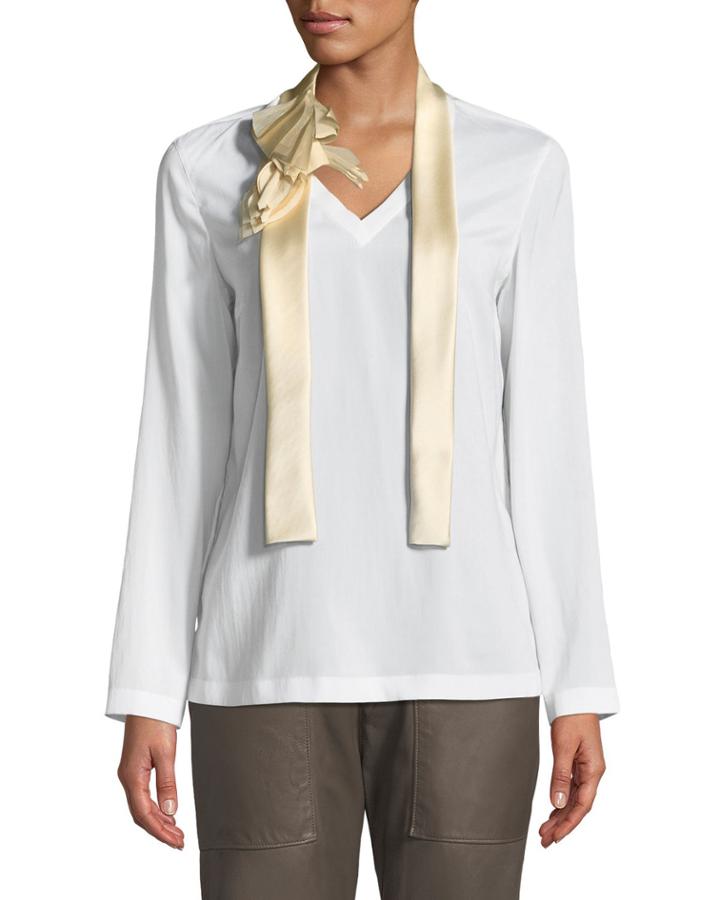 Silk Tee W/ Floral-appliqu&eacute;