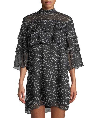 3/4-sleeve Ruffled Mini