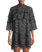 3/4-sleeve Ruffled Mini
