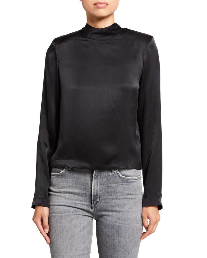 Freddie Satin Mock-neck Zip-back