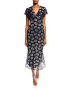 Esmira Metallic Floral V-neck Flutter-sleeve