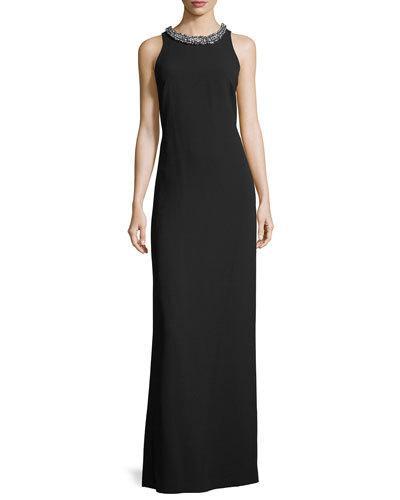 Sleeveless Beaded-collar Gown