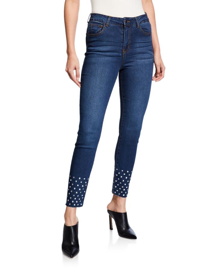 Raw-edge Hem W/ Stud Embellishment Jeans