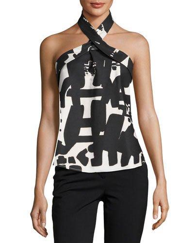 Graphic-print Halter-neck Top, Black