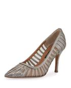 Preena Strappy Leather/mesh Pump, Platinum