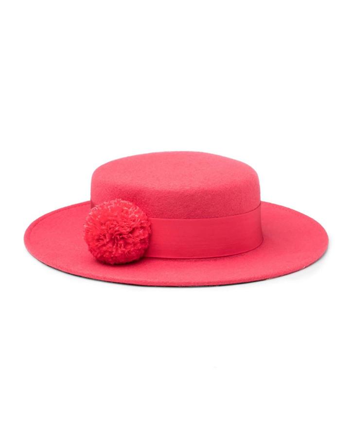 Brigitte Wool Felt Boater Hat, Pink