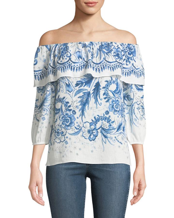 Farmers Market Off-the-shoulder Printed Cotton Top