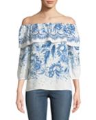 Farmers Market Off-the-shoulder Printed Cotton Top