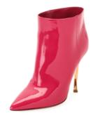 Twist-heel Patent Ankle Bootie, Fuchsia