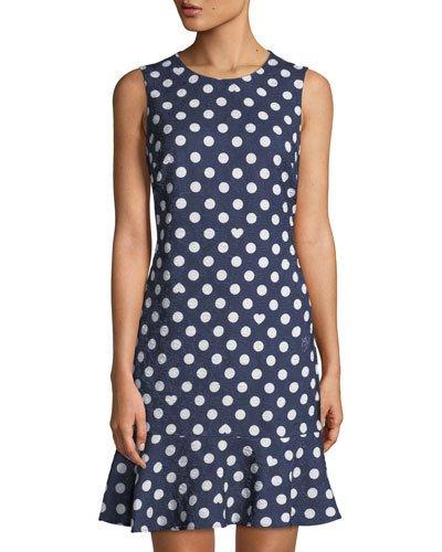 Jacquard Polka-dot Drop-waist Dress