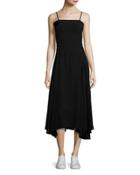 Flared Fluid Open-back Midi Dress, Black