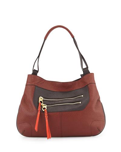 Sandy Leather Hobo Bag, Chestnut/multi