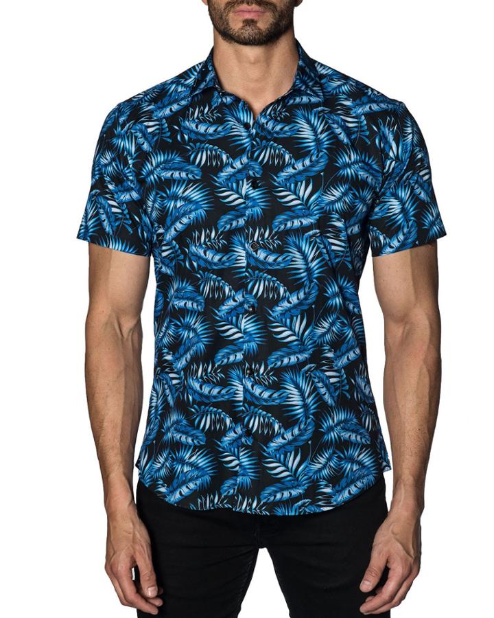 Men's Semi-fitted Leaf-print Short-sleeve