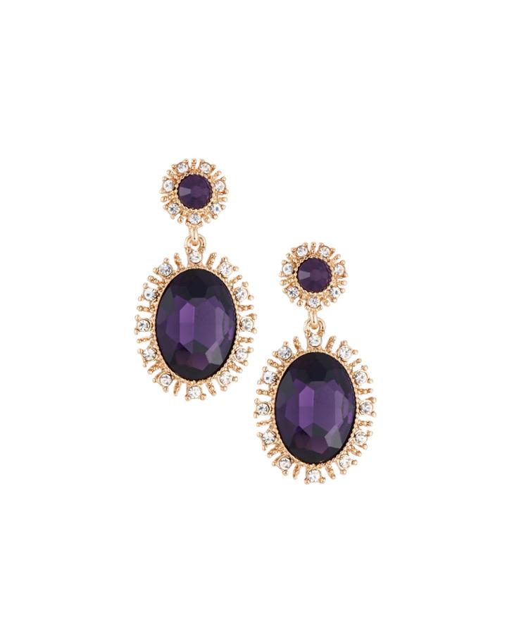 Crystal Oval Drop Earrings, Purple