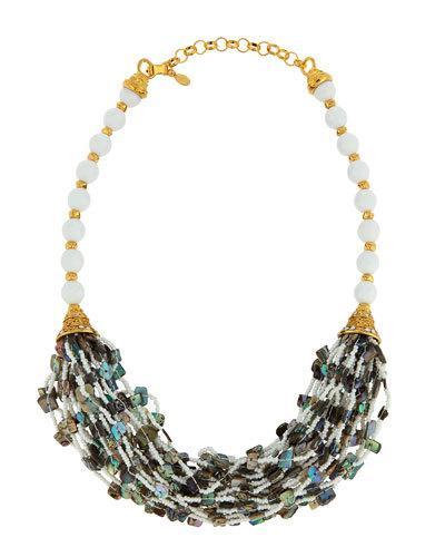 Golden Multi-strand Abalone & Glass Bead Necklace