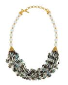 Golden Multi-strand Abalone & Glass Bead Necklace