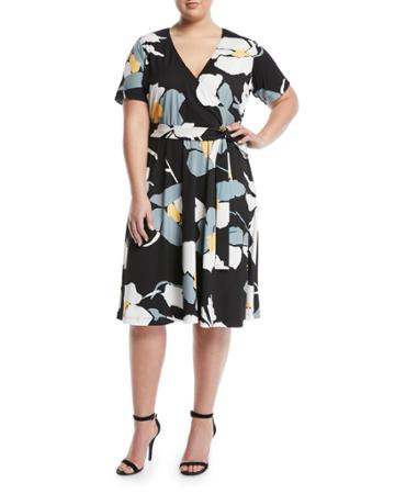 Short-sleeve Floral Wrap Dress,