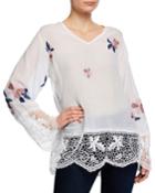 Dhalia V-neck Georgette Top With Lace & Floral Embroidery