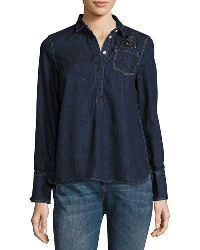 Patch-pocket Denim Blouse W/ Pocket