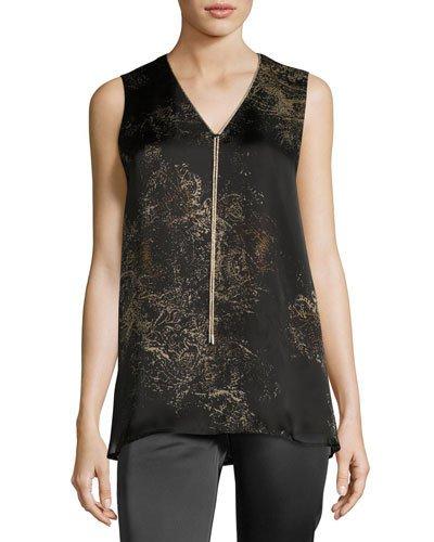 Julieta Sleeveless Paisley-print Chain-trimmed Silk Blouse,