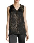Julieta Sleeveless Paisley-print Chain-trimmed Silk Blouse,