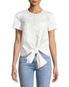 Embroidered Tie-front Blouse