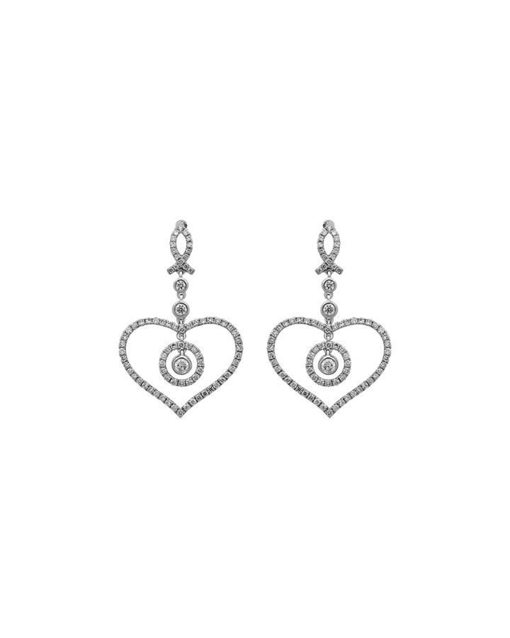 18k White Gold Diamond Open Heart Earrings