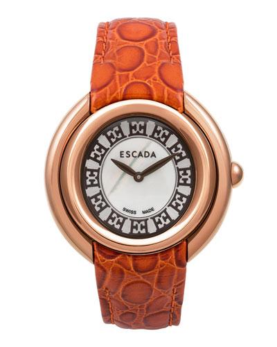 40mm Ivory Watch W/ Croc-embossed Strap, Rose Golden/orange