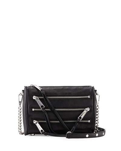 Mini 5-zip Leather Crossbody Bag, Black