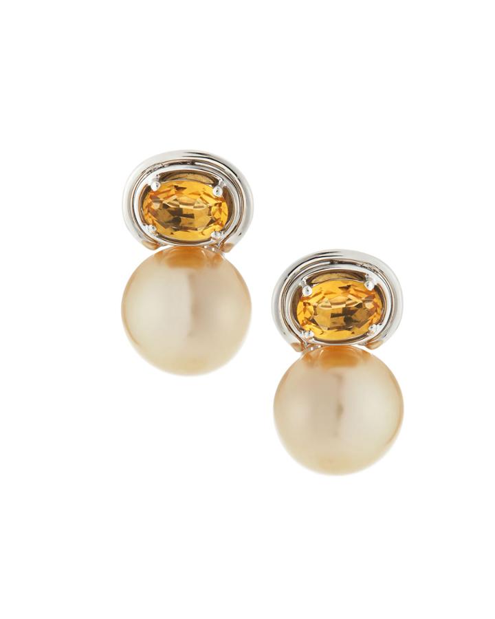 18k White Gold Citrine & Pearl Drop Earrings