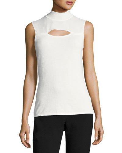 Sleeveless Mock-neck Blouse, Ivory