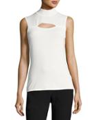 Sleeveless Mock-neck Blouse, Ivory