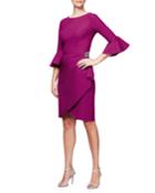 Bell-sleeve Sheath Dress W/ Cascading Ruffle Detail