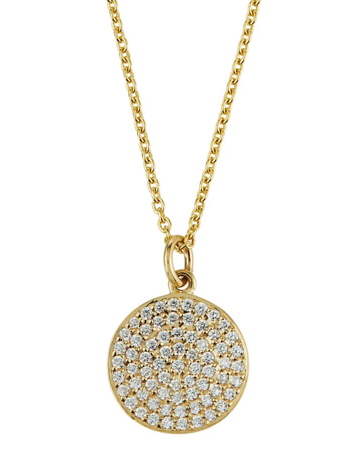 14k Yellow Gold Lightweight Diamond Pave Disc Pendant Necklace