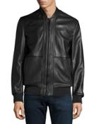 Edison Faux-leather Bomber Jacket, Black