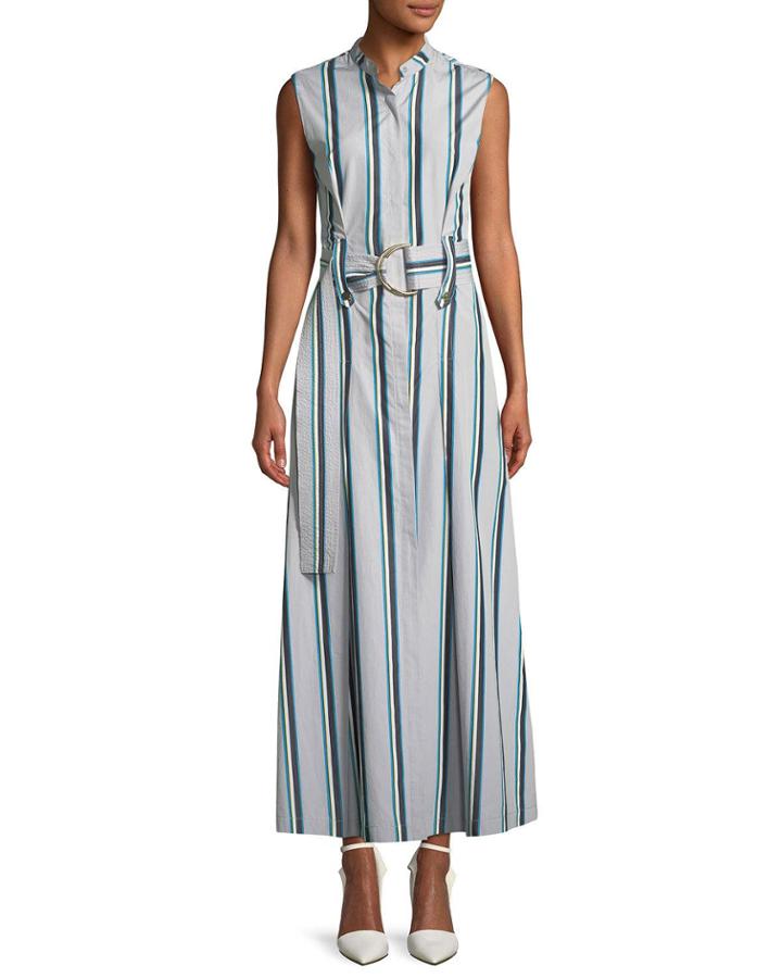 Striped Sleeveless Belted