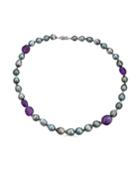 Fabulous 14k White Gold Gray Tahitian Pearl & Amethyst Necklace