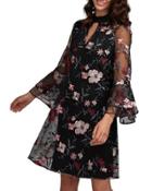 Bell-sleeve Floral-embroidered Dress