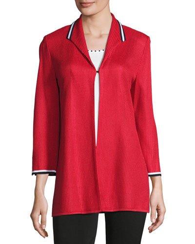 Stretch Textured Long Jacket, Red